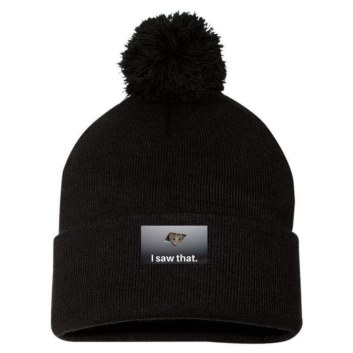 Funny Ceiling Cat I Saw That Judging Cat Watching You Meme Pom Pom 12in Knit Beanie
