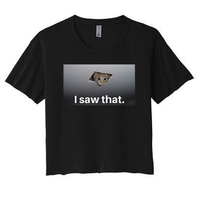 Funny Ceiling Cat I Saw That Judging Cat Watching You Meme Crop Top
