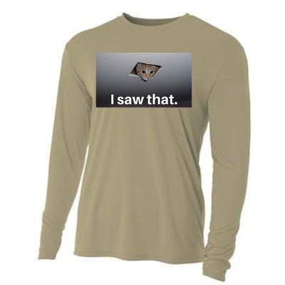 Funny Ceiling Cat I Saw That Judging Cat Watching You Meme Cooling Performance Long Sleeve Crew
