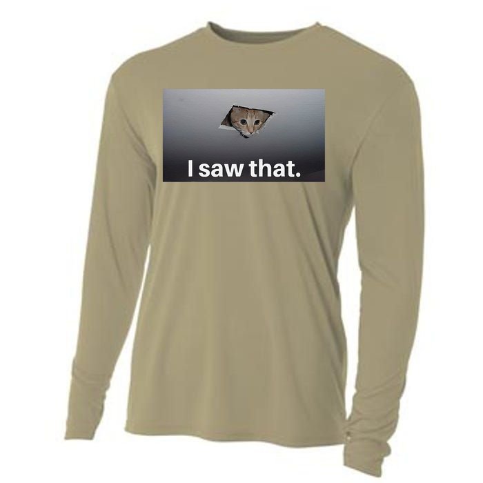 Funny Ceiling Cat I Saw That Judging Cat Watching You Meme Cooling Performance Long Sleeve Crew