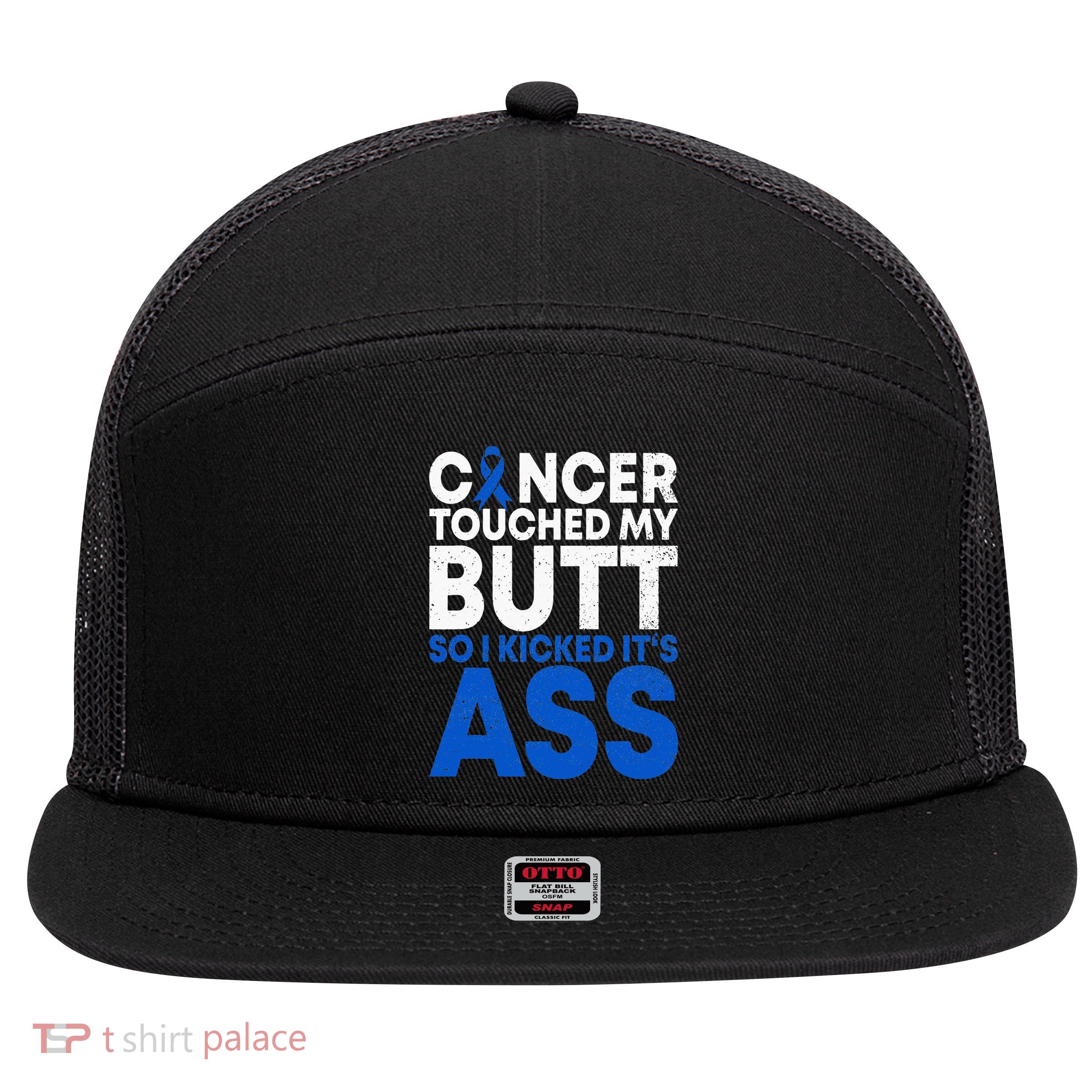 Funny Colon Cancer Survivor Cancer Awareness Ribbon 7 Panel Mesh Trucker Snapback Hat