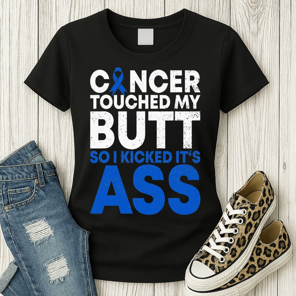 Funny Colon Cancer Survivor Cancer Awareness Ribbon Womens T-Shirt