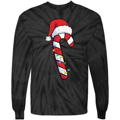 funny Christmas Candy Cane Santa  Tie-Dye Long Sleeve Shirt