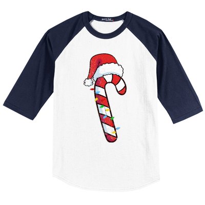 funny Christmas Candy Cane Santa  Baseball Sleeve Shirt