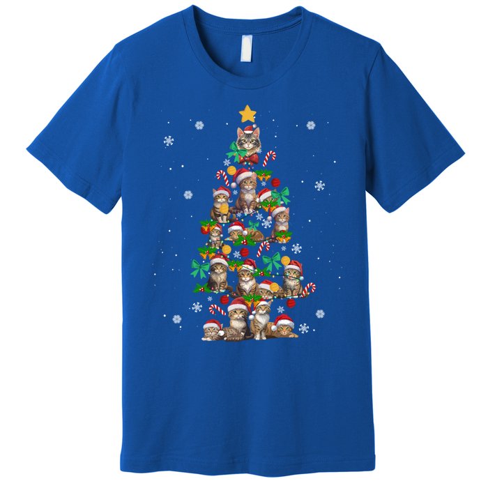 Funny Cat Christmas Tree Santa Hat Cat Lover Cat Mom Cat Dad Cute Gift Premium T-Shirt