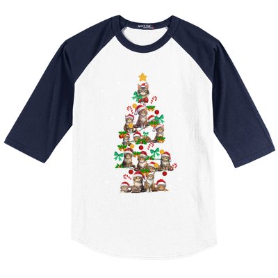 Funny Cat Christmas Tree Santa Hat Cat Lover Cat Mom Cat Dad Cute Gift Baseball Sleeve Shirt