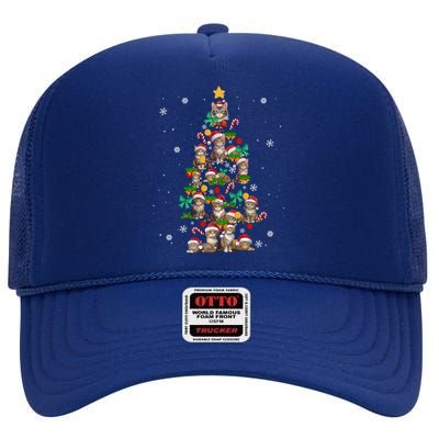 Funny Cat Christmas Tree Santa Hat Cat Lover Cat Mom Cat Dad Cute Gift High Crown Mesh Back Trucker Hat