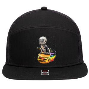 Funny Catronaut Cat Astronaut In Space Hamburger Astrocat 7 Panel Mesh Trucker Snapback Hat