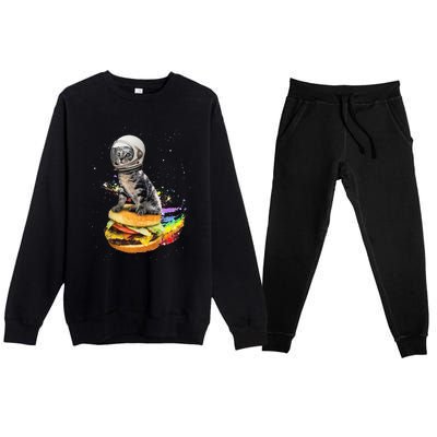 Funny Catronaut Cat Astronaut In Space Hamburger Astrocat Premium Crewneck Sweatsuit Set