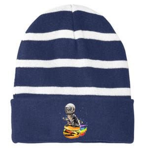 Funny Catronaut Cat Astronaut In Space Hamburger Astrocat Striped Beanie with Solid Band