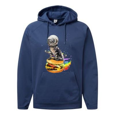 Funny Catronaut Cat Astronaut In Space Hamburger Astrocat Performance Fleece Hoodie