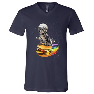 Funny Catronaut Cat Astronaut In Space Hamburger Astrocat V-Neck T-Shirt