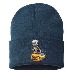 Funny Catronaut Cat Astronaut In Space Hamburger Astrocat Sustainable Knit Beanie