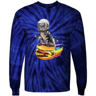 Funny Catronaut Cat Astronaut In Space Hamburger Astrocat Tie-Dye Long Sleeve Shirt