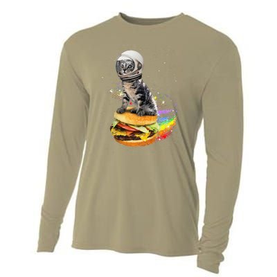 Funny Catronaut Cat Astronaut In Space Hamburger Astrocat Cooling Performance Long Sleeve Crew