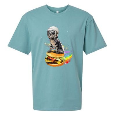 Funny Catronaut Cat Astronaut In Space Hamburger Astrocat Sueded Cloud Jersey T-Shirt