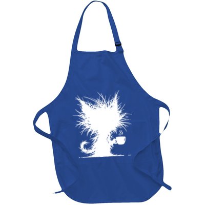 Funny Coffee Cat Lover Cat Mom Cat Dad Gift Full-Length Apron With Pockets