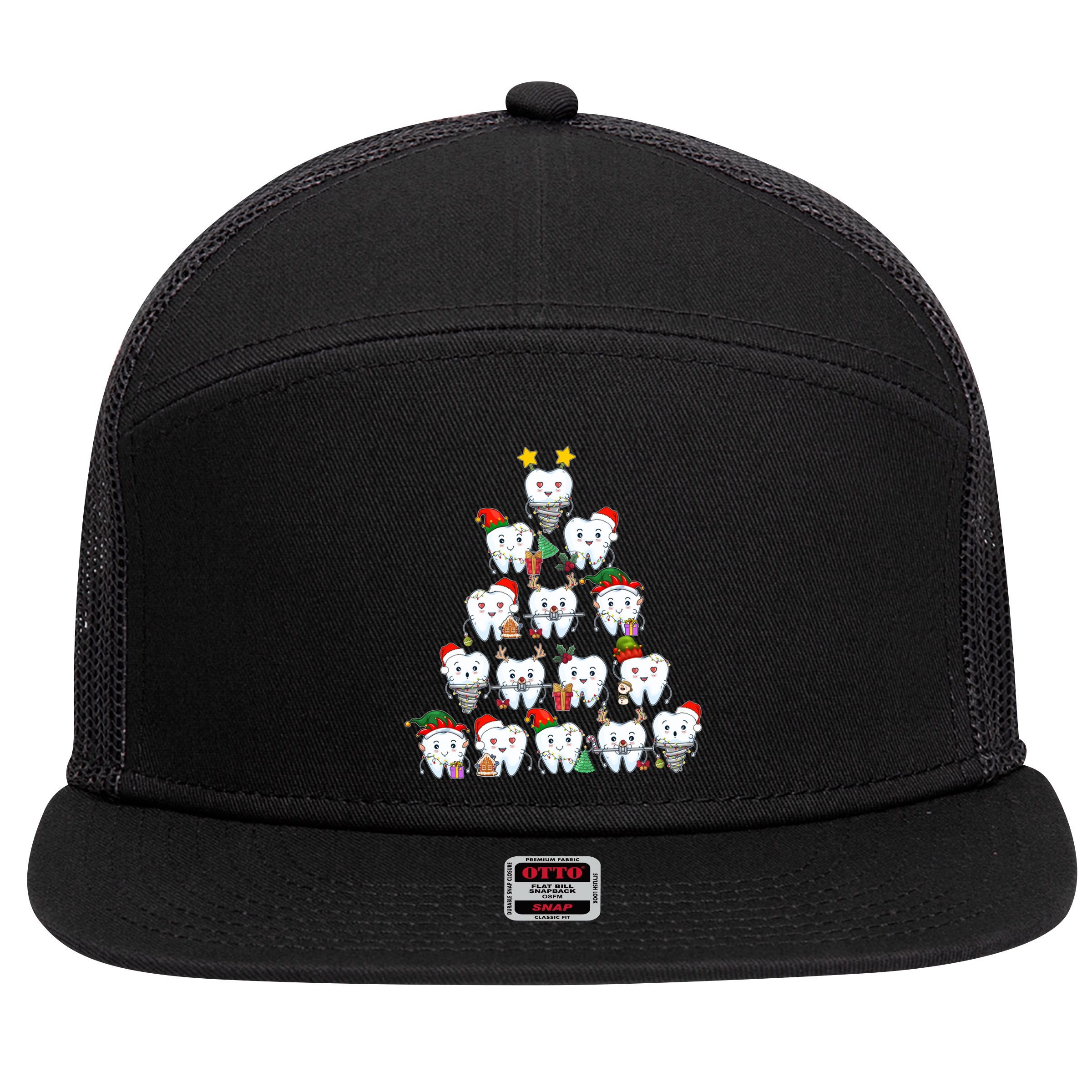 Funny Cute Christmas Dentistree Tooth Tree 7 Panel Mesh Trucker Snapback Hat