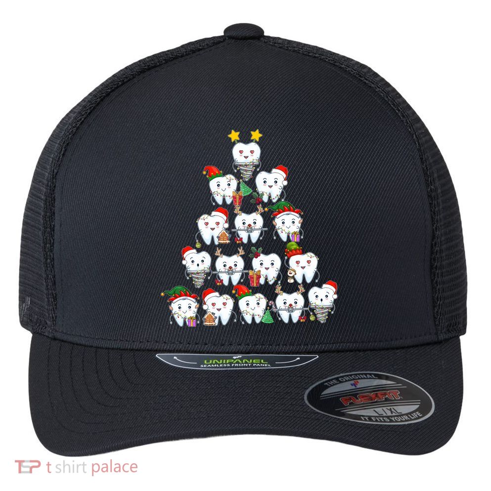 Funny Cute Christmas Dentistree Tooth Tree Flexfit Unipanel Trucker Cap