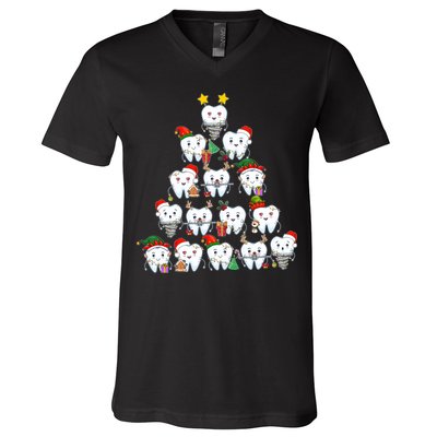 Funny Cute Christmas Dentistree Tooth Tree V-Neck T-Shirt