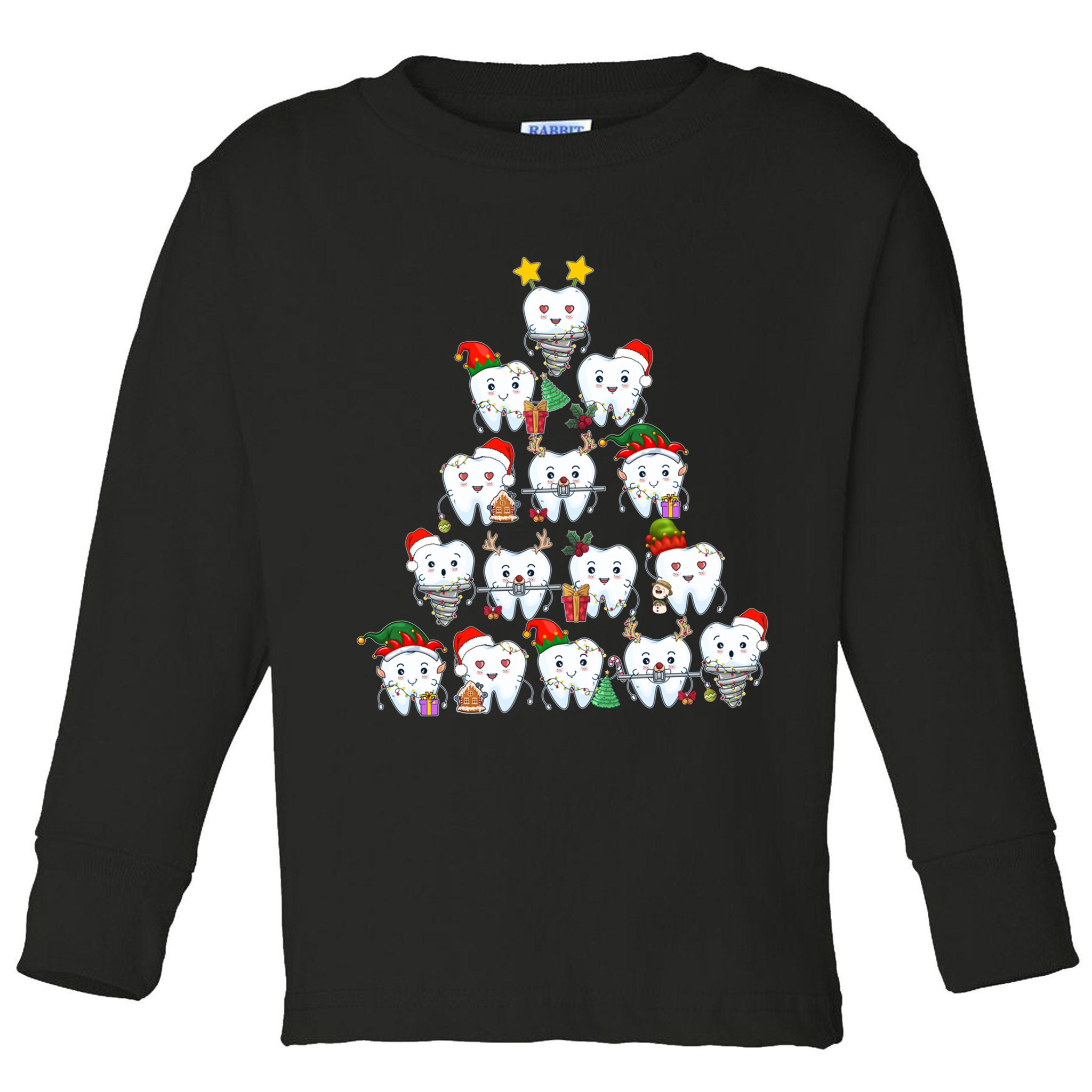 Funny Cute Christmas Dentistree Tooth Tree Toddler Long Sleeve Shirt