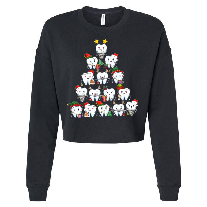 Funny Cute Christmas Dentistree Tooth Tree Cropped Pullover Crew