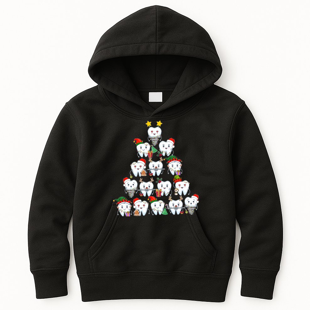 Funny Cute Christmas Dentistree Tooth Tree Kids Hoodie