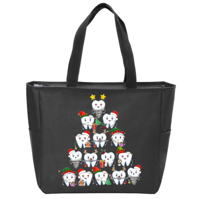 Funny Cute Christmas Dentistree Tooth Tree Zip Tote Bag