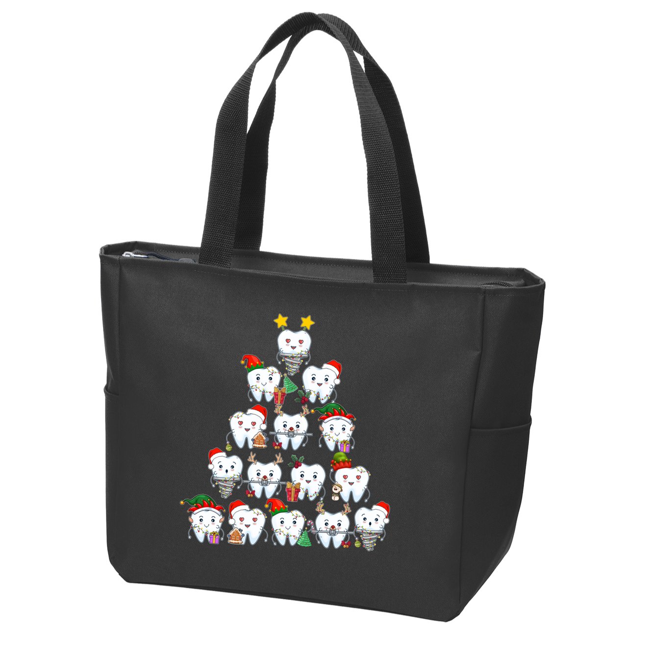 Funny Cute Christmas Dentistree Tooth Tree Zip Tote Bag