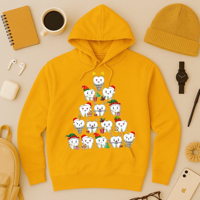 Funny Cute Christmas Dentistree Tooth Tree Hoodie
