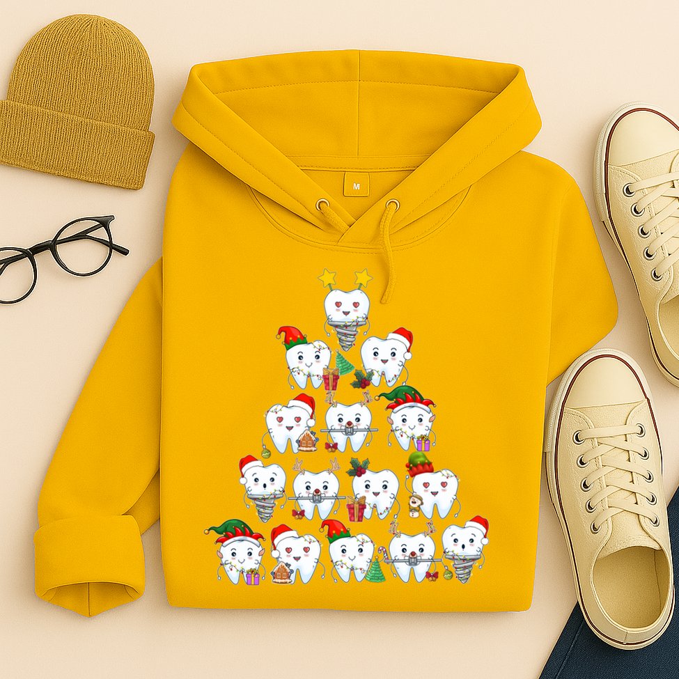 Funny Cute Christmas Dentistree Tooth Tree Hoodie