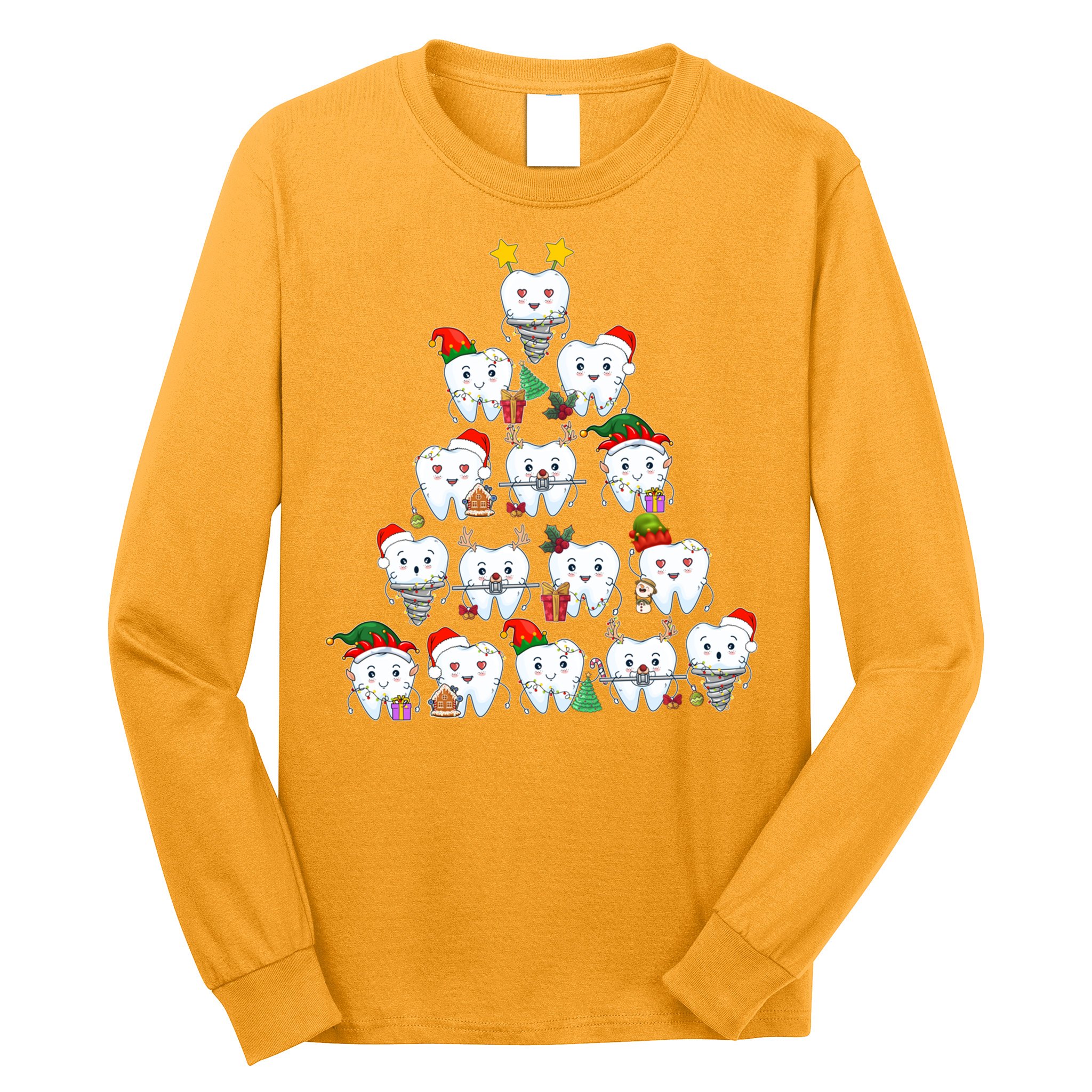 Funny Cute Christmas Dentistree Tooth Tree Long Sleeve Shirt