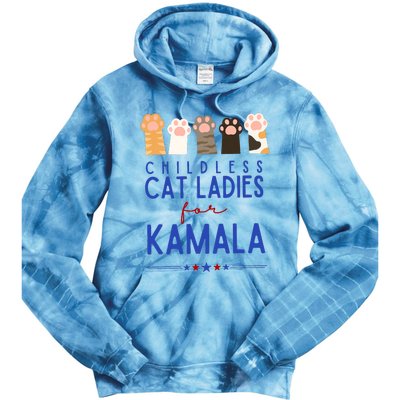 Funny Childless Cat Ladies For Kamala Harris 2024 President Tie Dye Hoodie