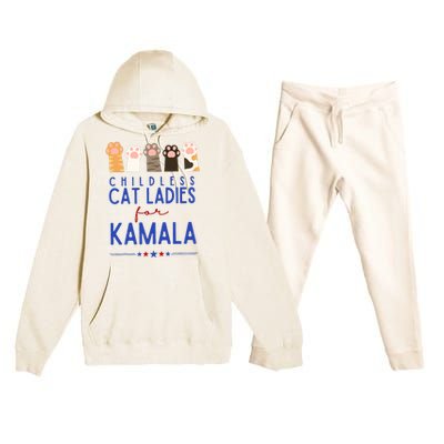 Funny Childless Cat Ladies For Kamala Harris 2024 President Premium Hooded Sweatsuit Set