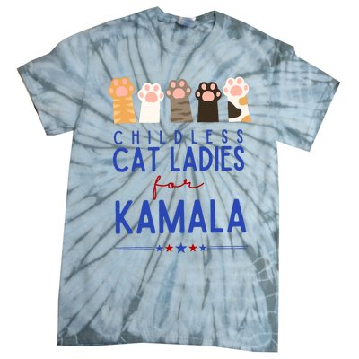 Funny Childless Cat Ladies For Kamala Harris 2024 President Tie-Dye T-Shirt