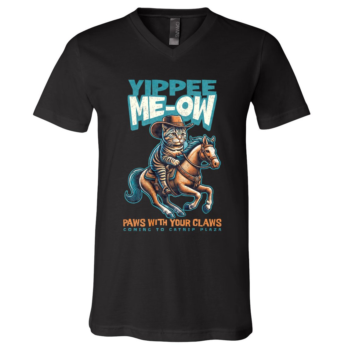 Funny Cat Cowboy Yippee Meow V-Neck T-Shirt