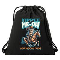 Funny Cat Cowboy Yippee Meow Drawstring Bag