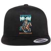 Funny Cat Cowboy Yippee Meow Flat Bill Trucker Hat