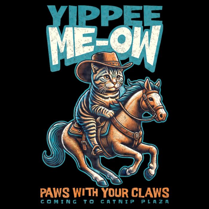 Funny Cat Cowboy Yippee Meow Flat Bill Trucker Hat