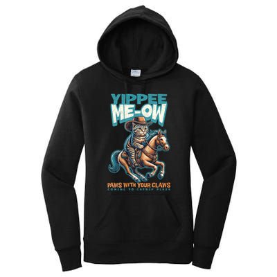 Funny Cat Cowboy Yippee Meow Women's Pullover Hoodie