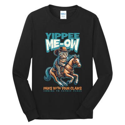 Funny Cat Cowboy Yippee Meow Tall Long Sleeve T-Shirt