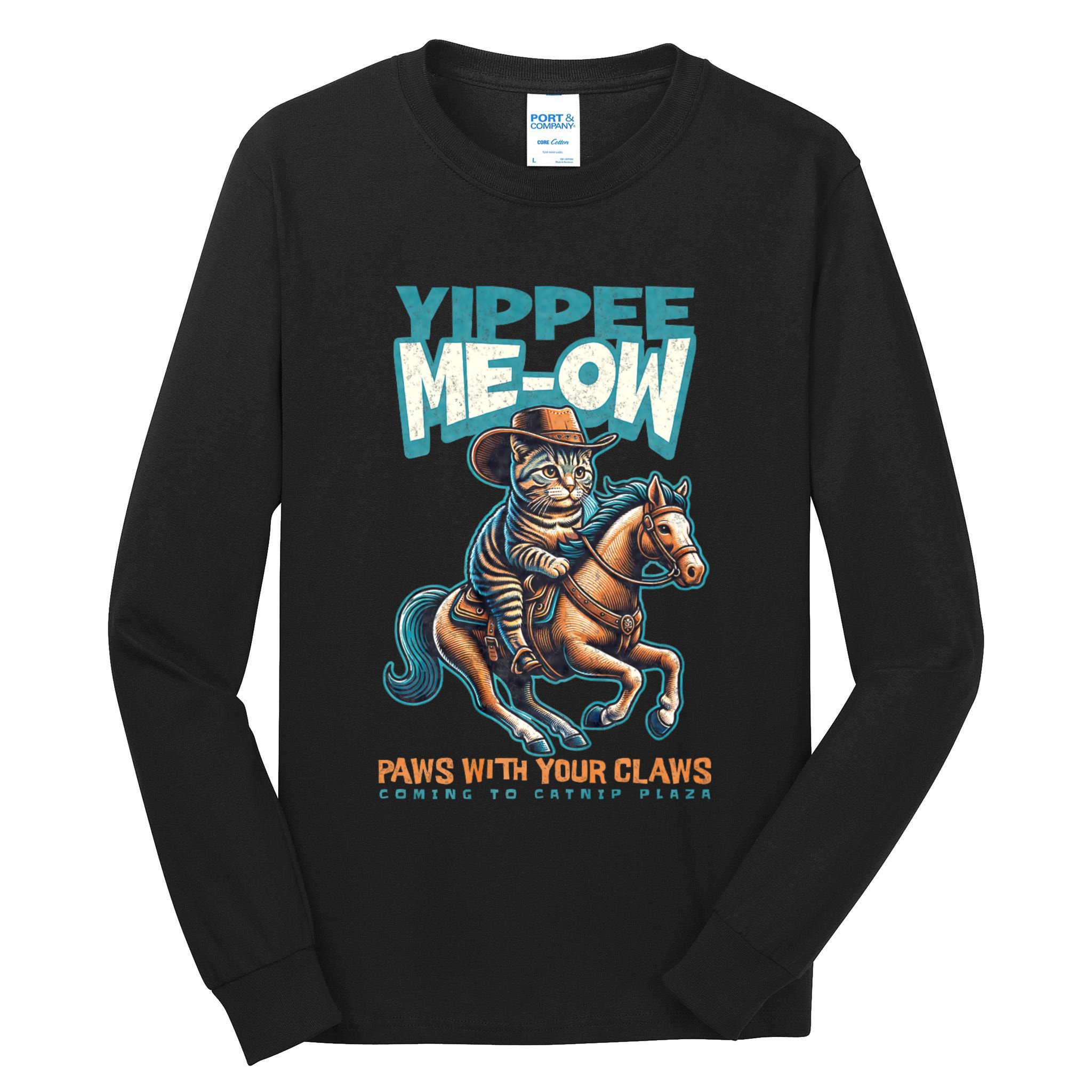 Funny Cat Cowboy Yippee Meow Tall Long Sleeve T-Shirt