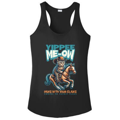 Funny Cat Cowboy Yippee Meow Ladies PosiCharge Competitor Racerback Tank
