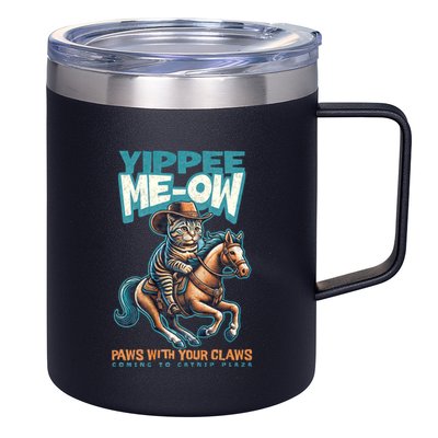 Funny Cat Cowboy Yippee Meow 12oz Stainless Steel Coffee Mug