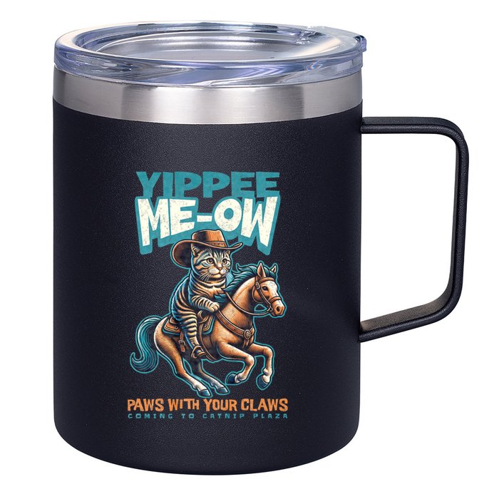 Funny Cat Cowboy Yippee Meow 12oz Stainless Steel Coffee Mug