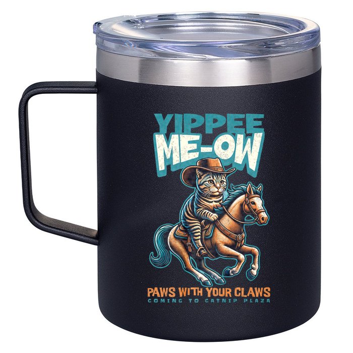 Funny Cat Cowboy Yippee Meow 12oz Stainless Steel Coffee Mug