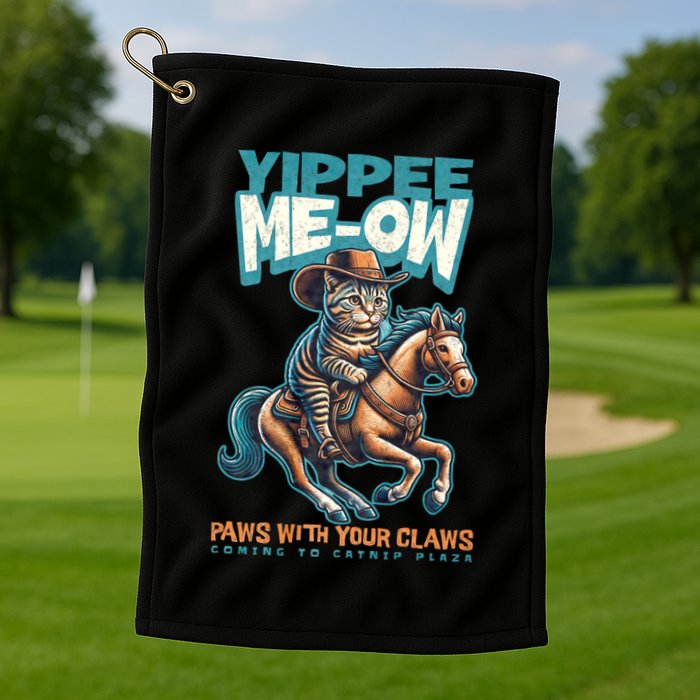Funny Cat Cowboy Yippee Meow Golf Towel