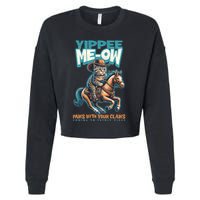 Funny Cat Cowboy Yippee Meow Cropped Pullover Crew