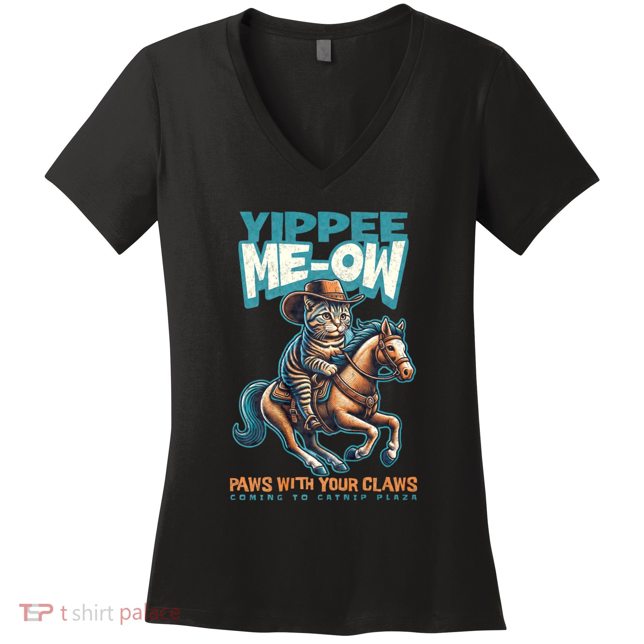 Funny Cat Cowboy Yippee Meow Women's V-Neck T-Shirt