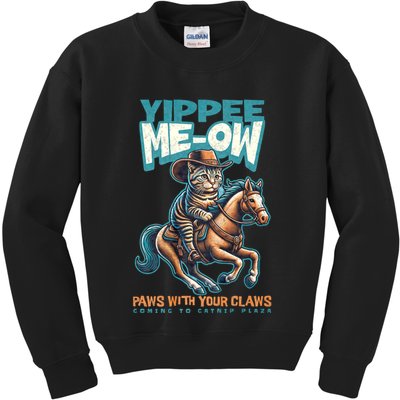 Funny Cat Cowboy Yippee Meow Kids Sweatshirt